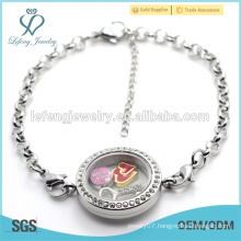 Customized logo floating locket bracelet wholesale, chain bracelet with locket